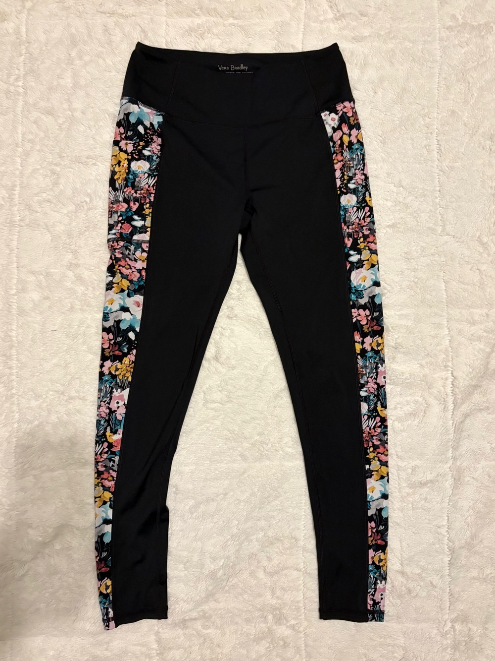 Vera Bradley Floral Side Panel Crop Leggings Size M Black Athletic Activewear